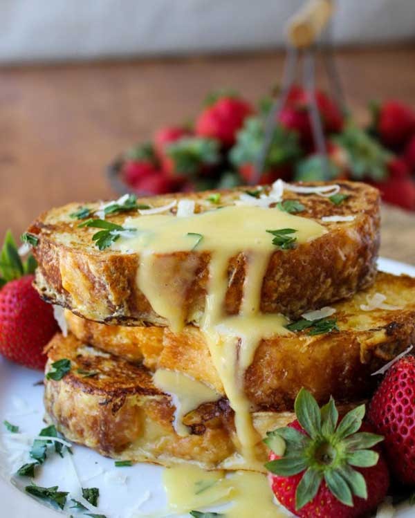 savory parmesan french toast with hollandaise sauce