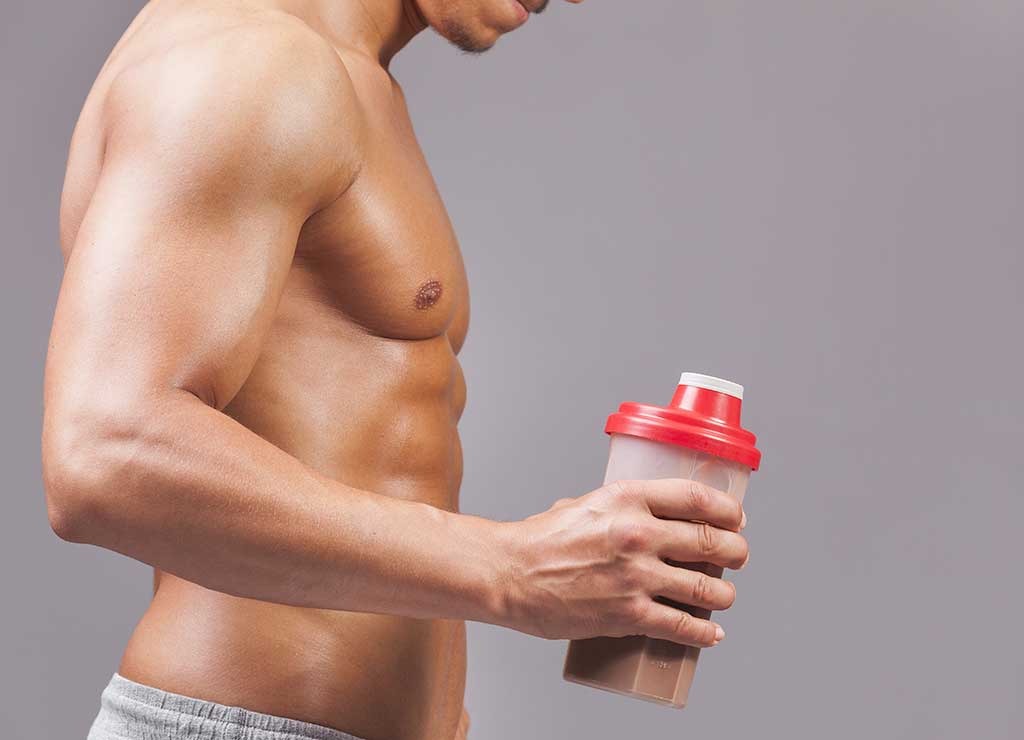 shirtless protein shake