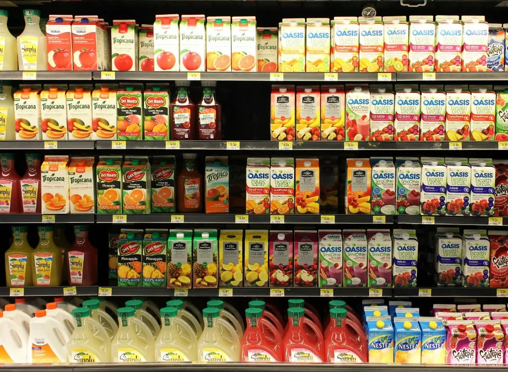 juice aisle of grocery store