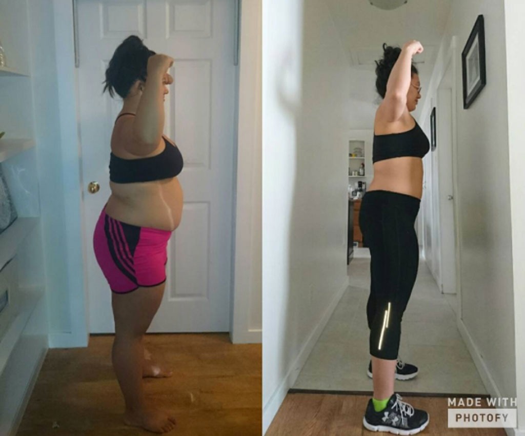 woman showing off trim waist after losing 30 pounds