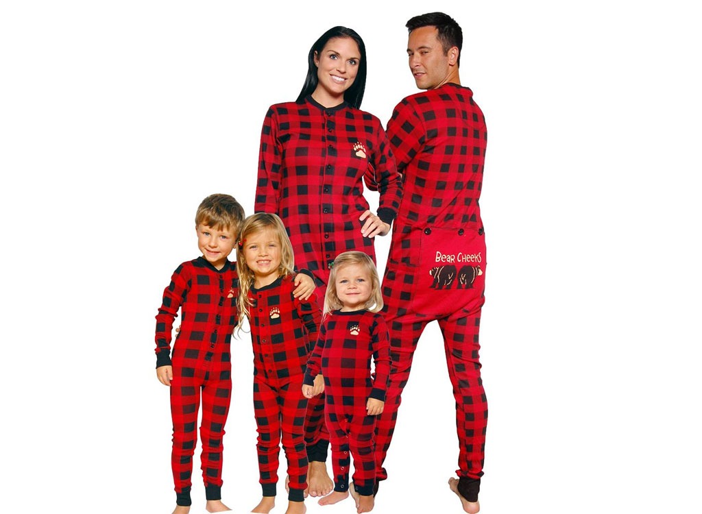 lazy one bear cheeks plaid family matching pajamas