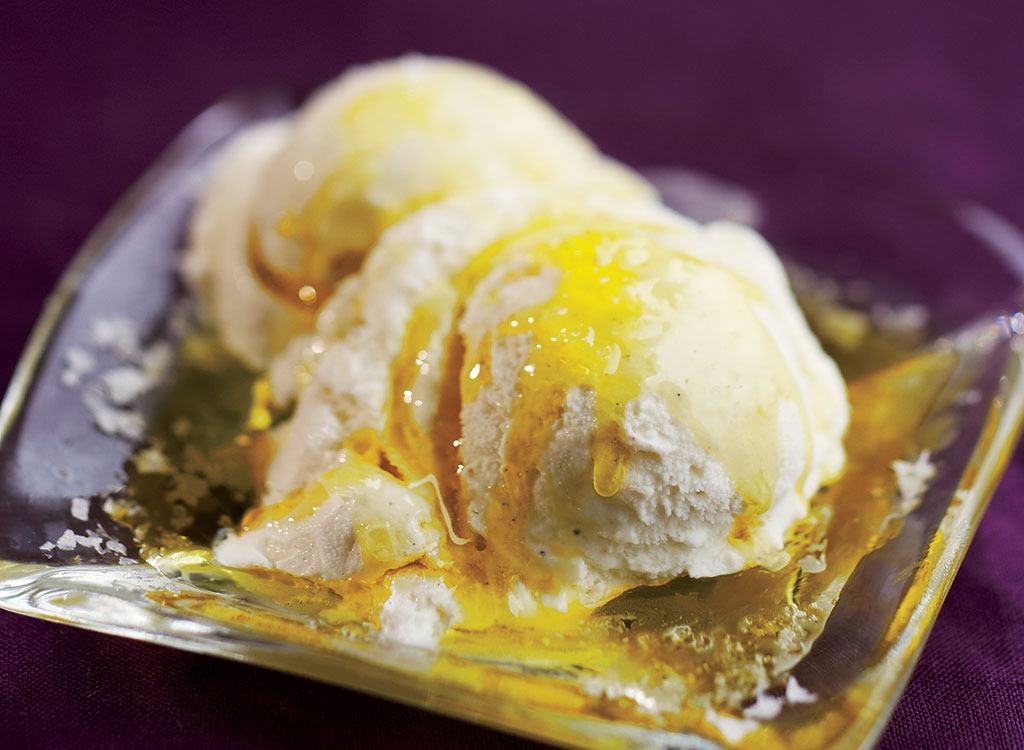 ice cream topped with olive oil