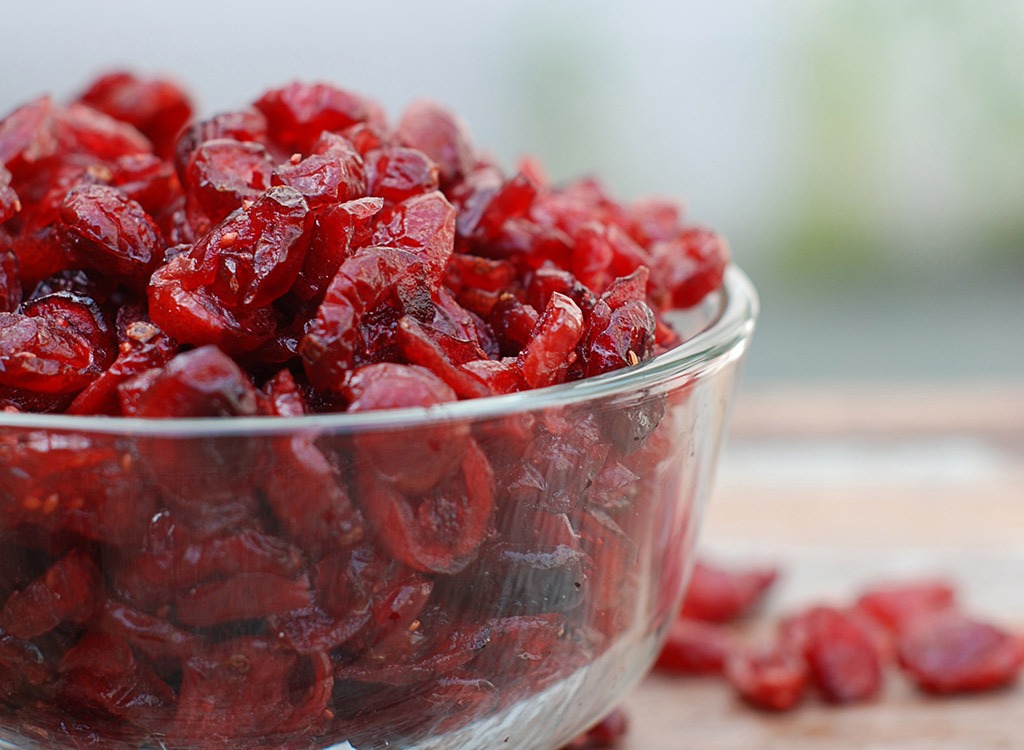 clear bowl of dried cranberries