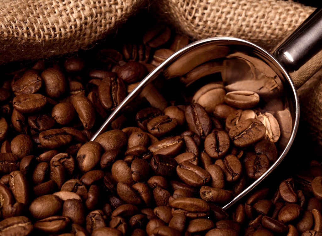 Coffee beans with metal scoop