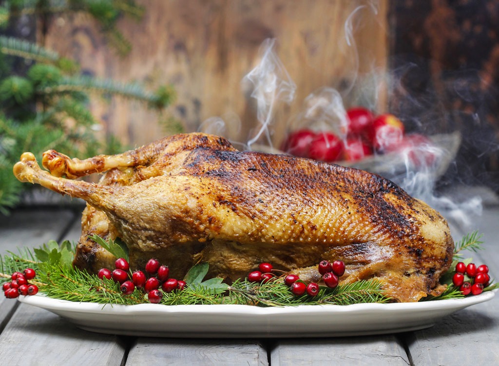 christmas goose on serving platter