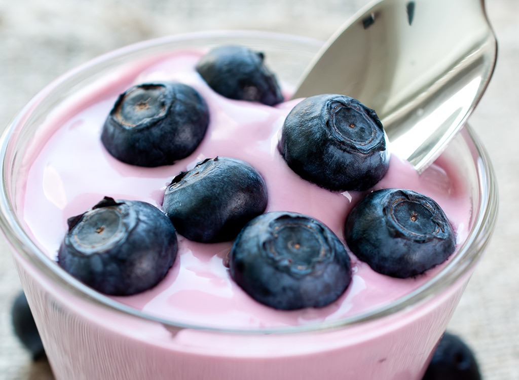 pink yogurt blueberries