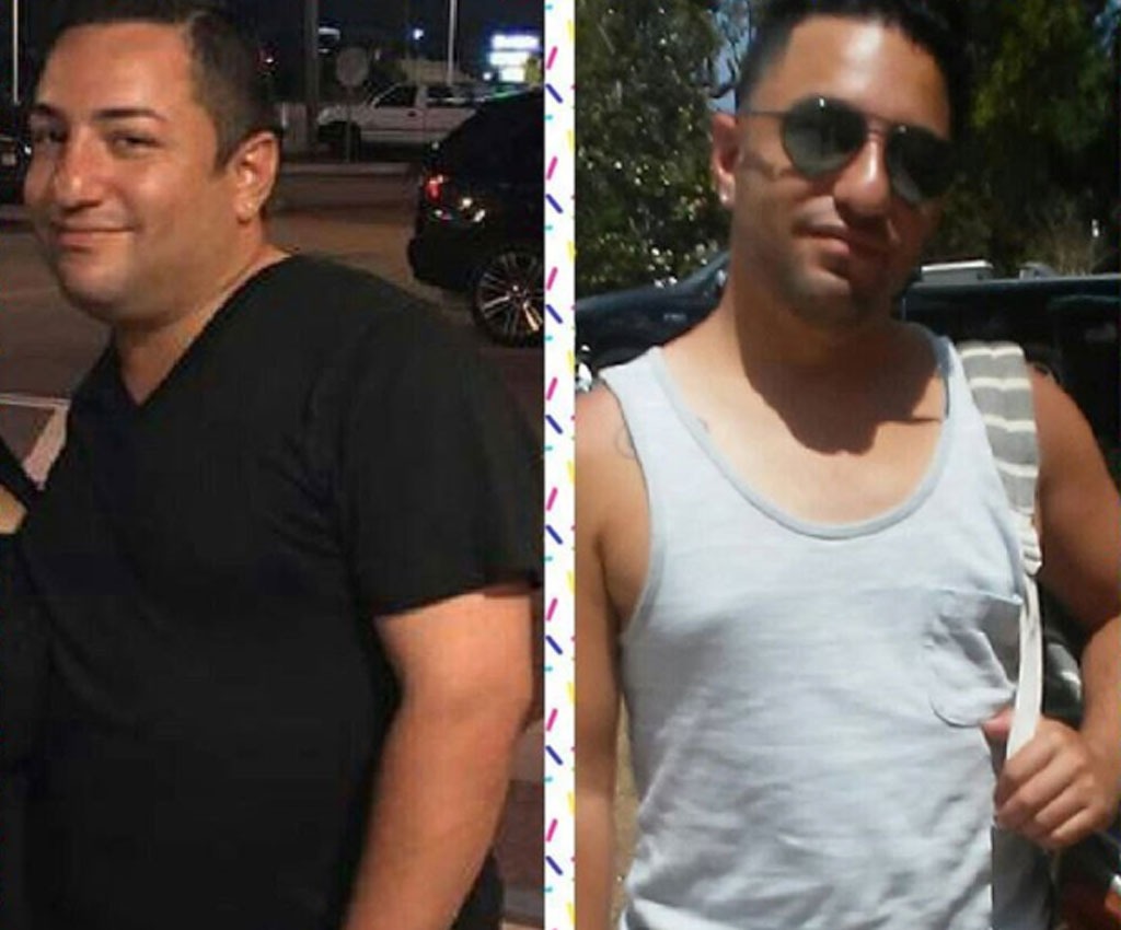 man showing off 30 pound weight loss