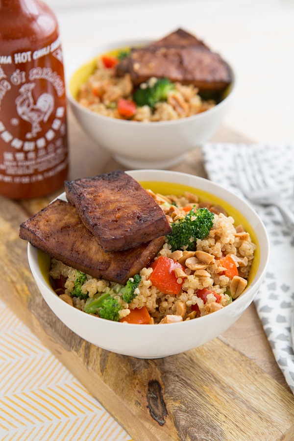 High Protein Vegetarian Meals Peanutty Quinoa Bowls with Baked Tofu