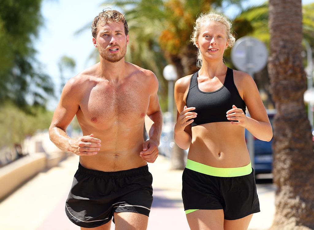 man and woman running