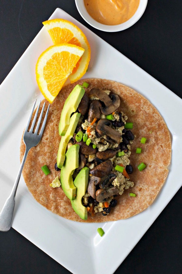 mushroom & avocado breakfast burrito