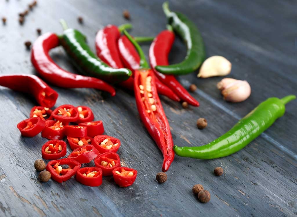 green red spicy peppers