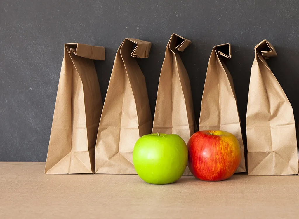 Brown bag green apple red apple