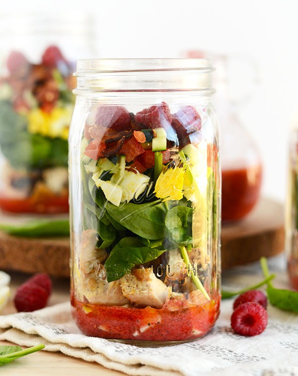 SPRING COBB SALAD WITH RASPBERRY BASIL VINAIGRETTE