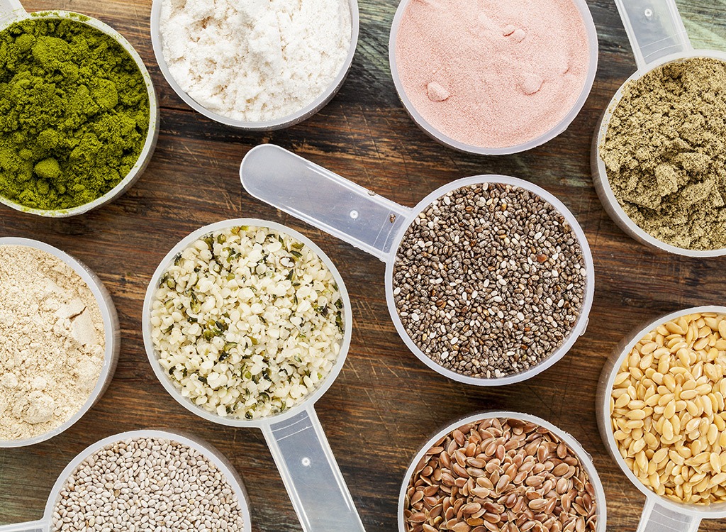 scoops of superfoods and protein powders