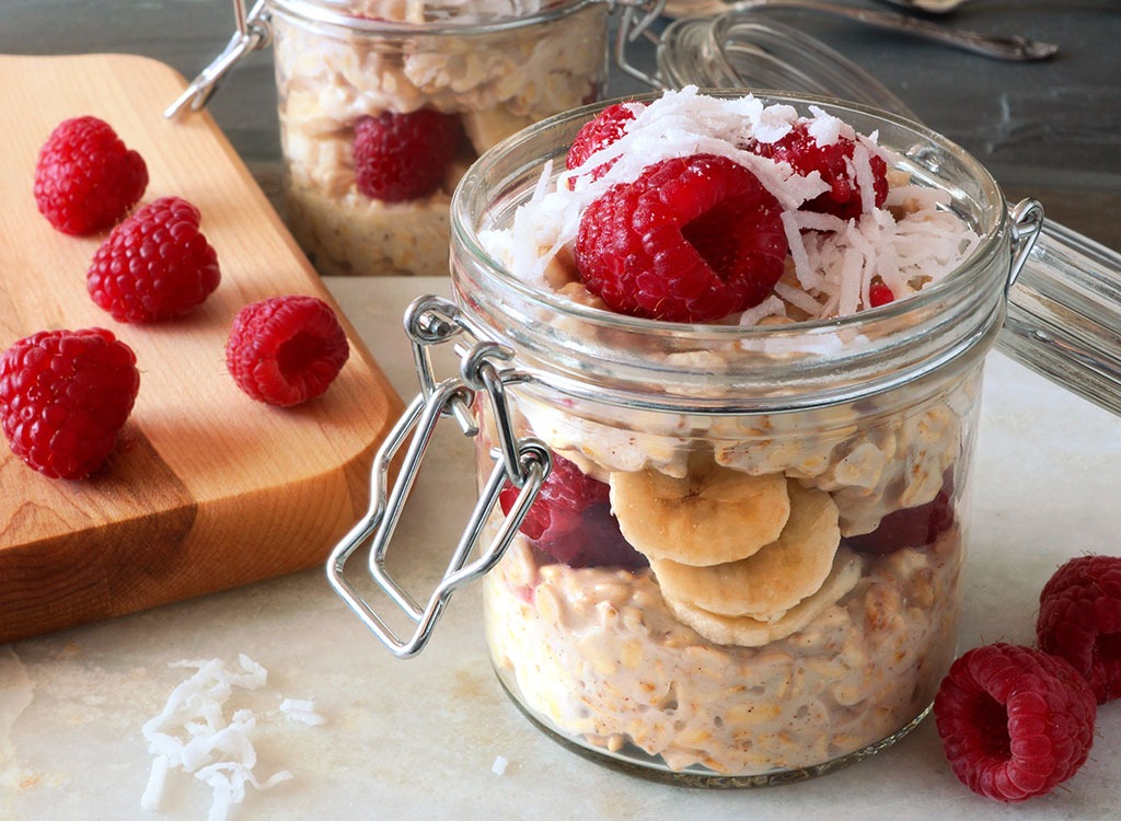 Overnight oatmeal raspberry coconut