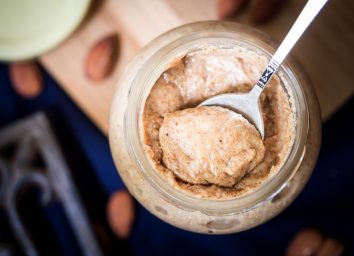 almond butter jar with spoon