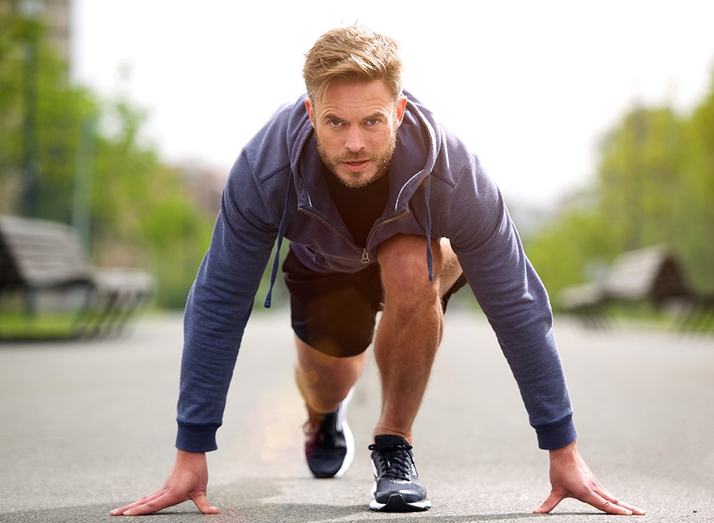 Middle aged man running