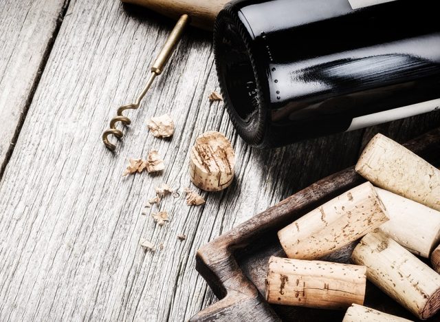 broken wine cork and bottle