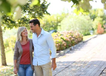 Middle aged couple walking