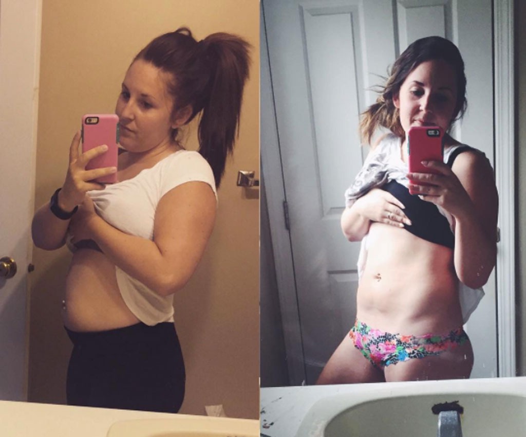 woman showing off flat tummy progress pictures