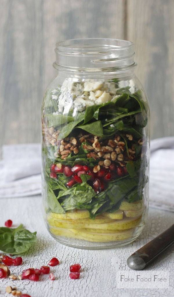 pomegranate and pear mason jar salad