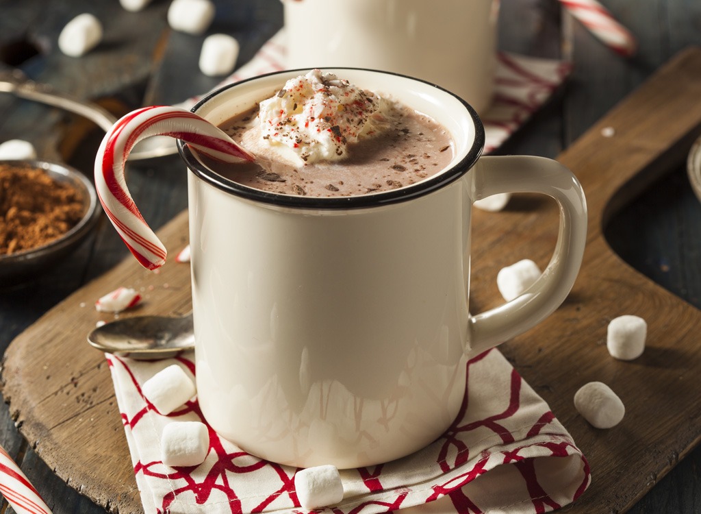 hot cocoa with candy cane