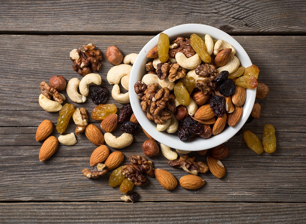 trail mix in white bowl