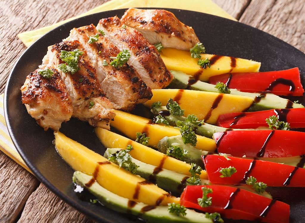 sliced chicken breast with fruit