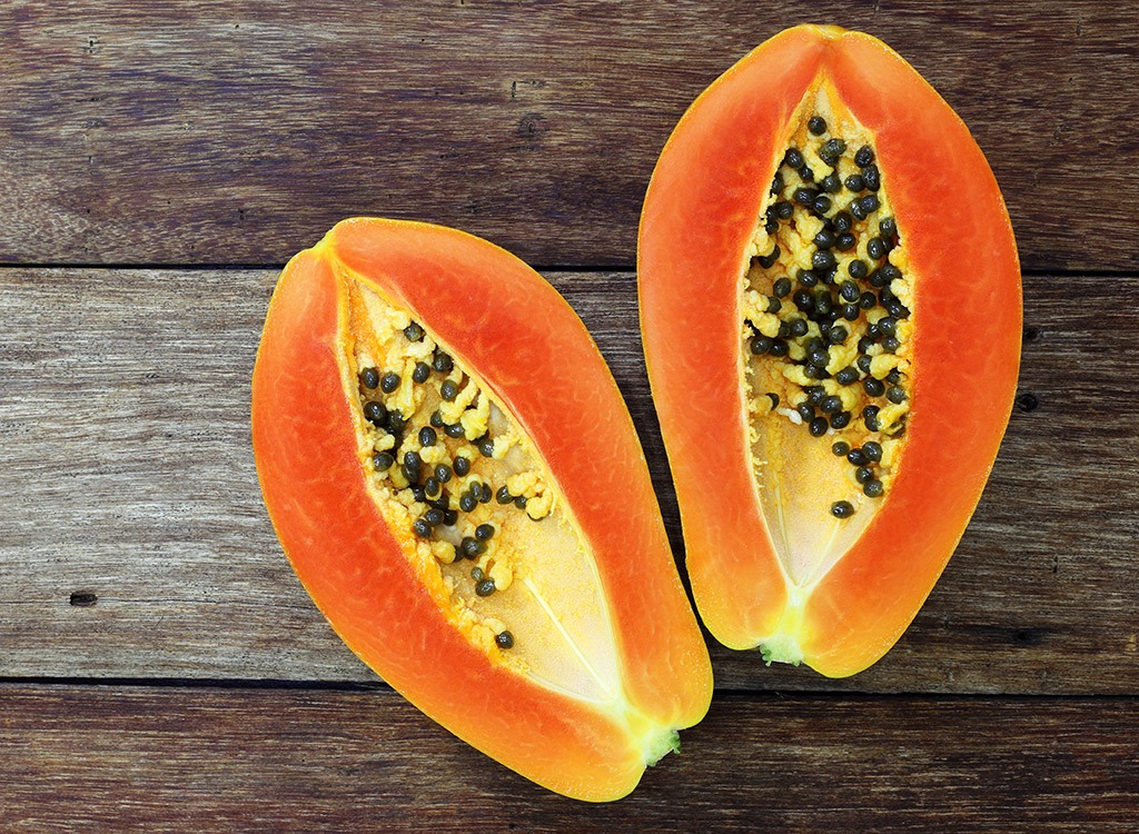 Papaya cut in half