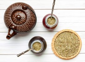 Yerba mate tea with pot and cups