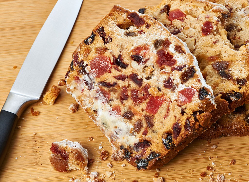 fruitcake on cutting board