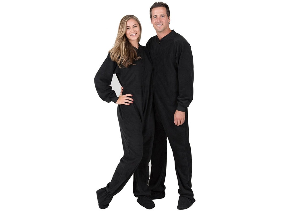 midnite black adult fleece footed pajamas