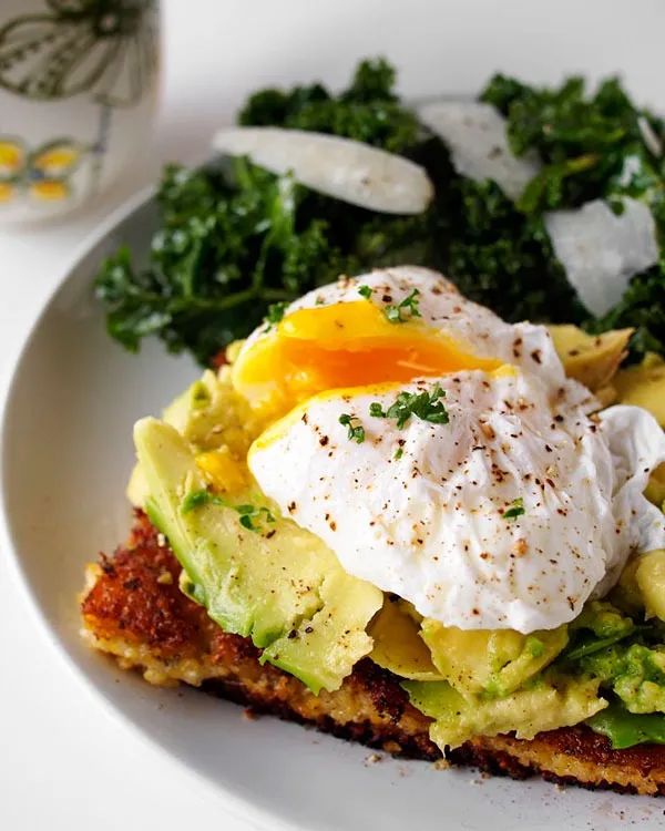 Resistant starch recipes Fried Polenta, Avocado and Poached Egg Breakfast