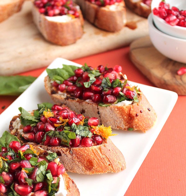 pomegranate and basil cream cheese bruschetta