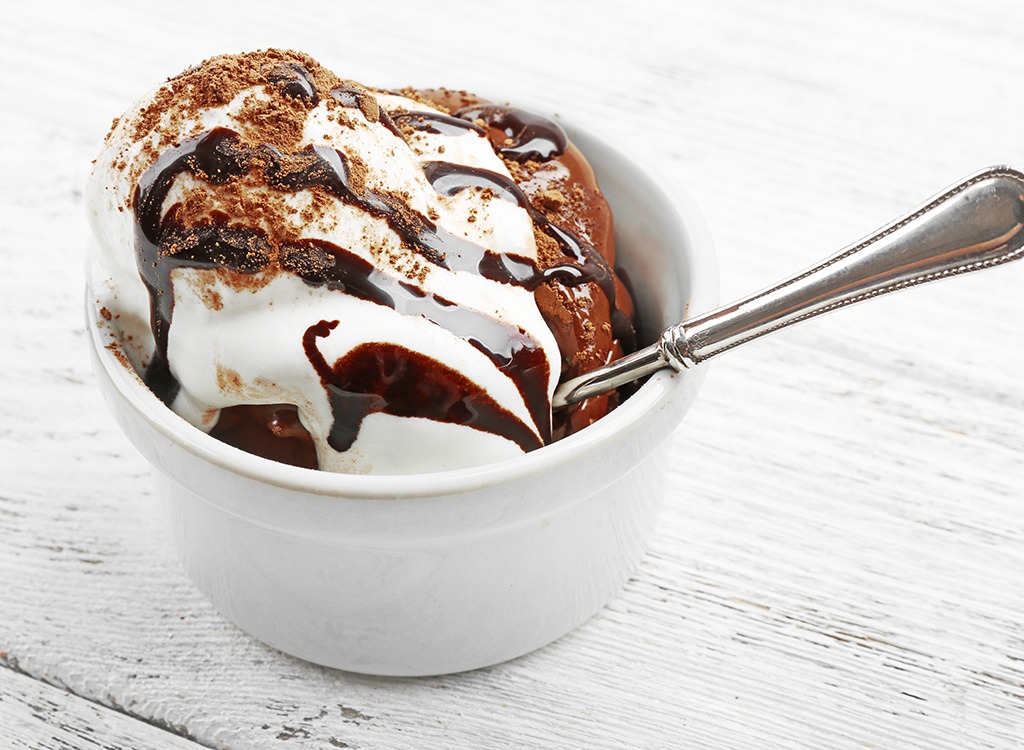 Ice cream with chocolate syrup