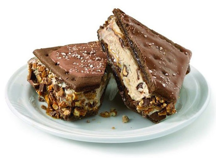 friendly's forbidden chocolate ice cream  sandwich made with frosted fudge pop tarts