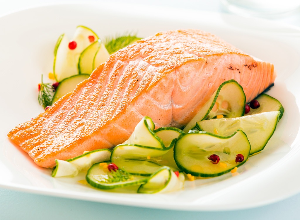 Salmon on veggies in bowl