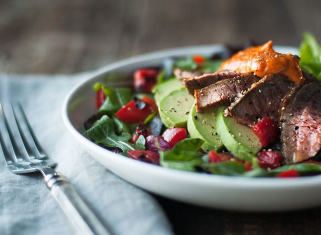 Healthy steak salad with avocado