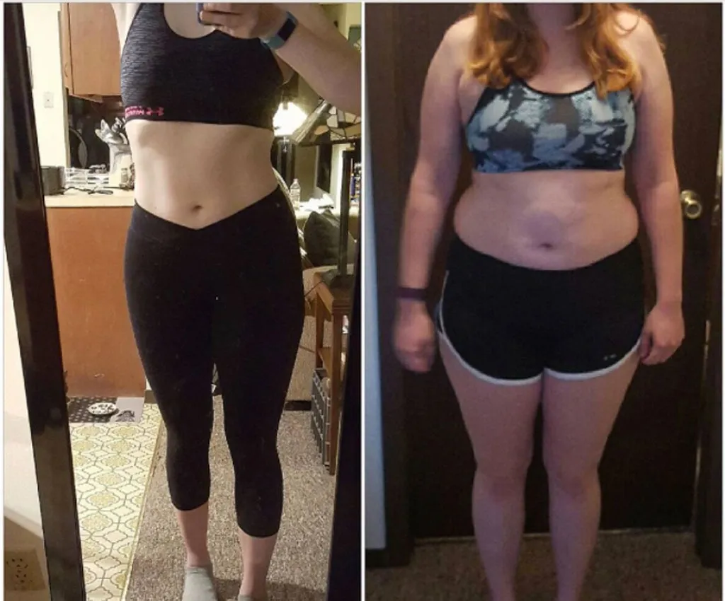woman showing progress pics of 30 pound weight loss