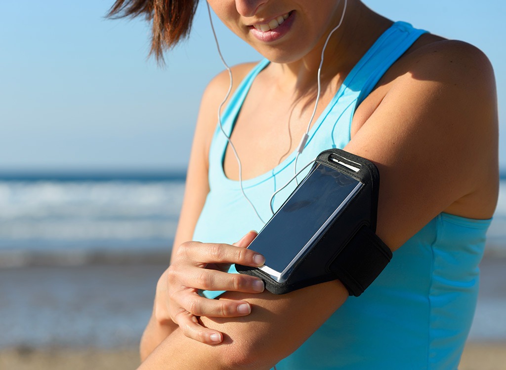 Woman listening to music on a run